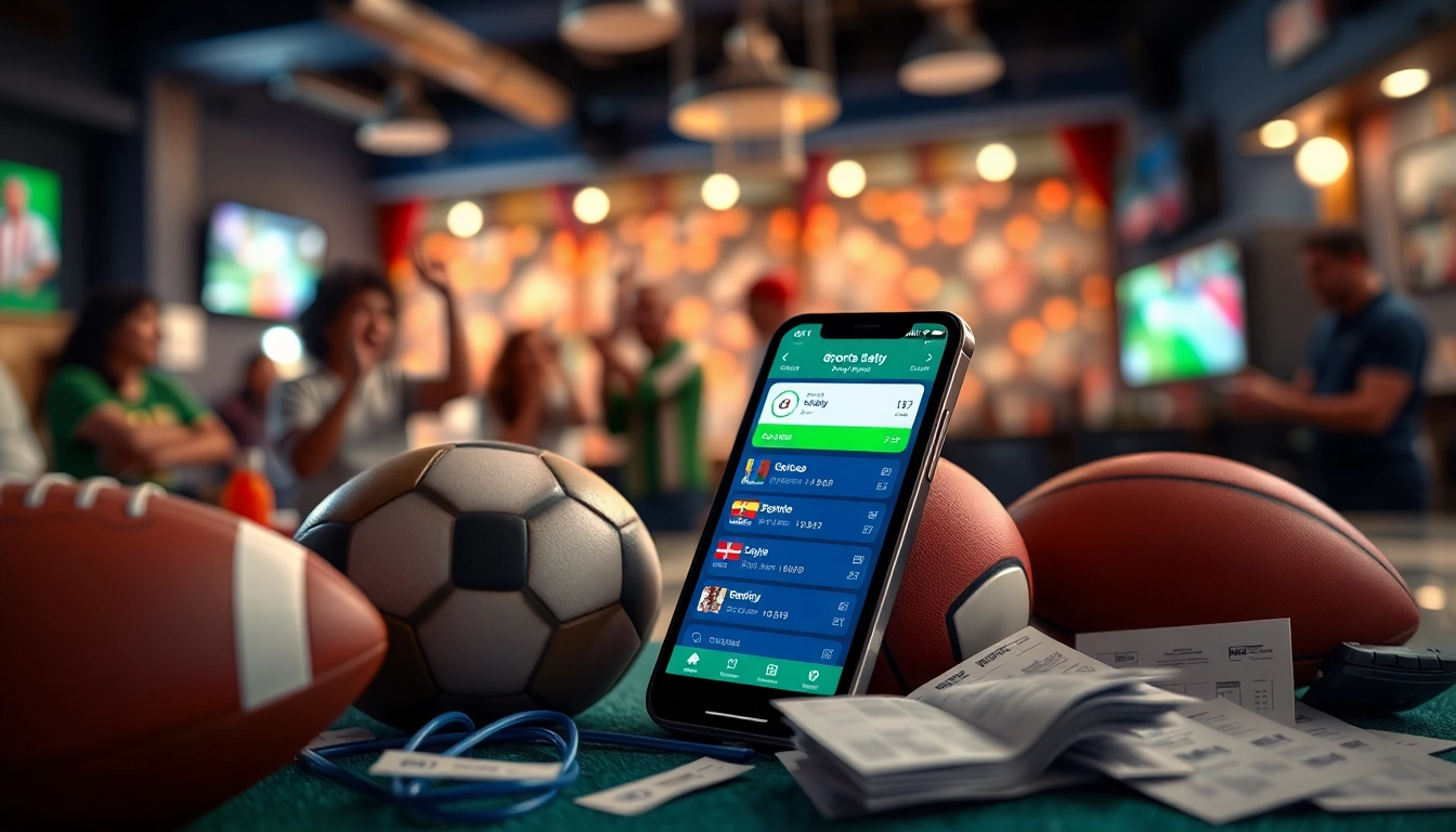 Engaging view of sports betting apps Georgia displayed on a smartphone with sports gear around.