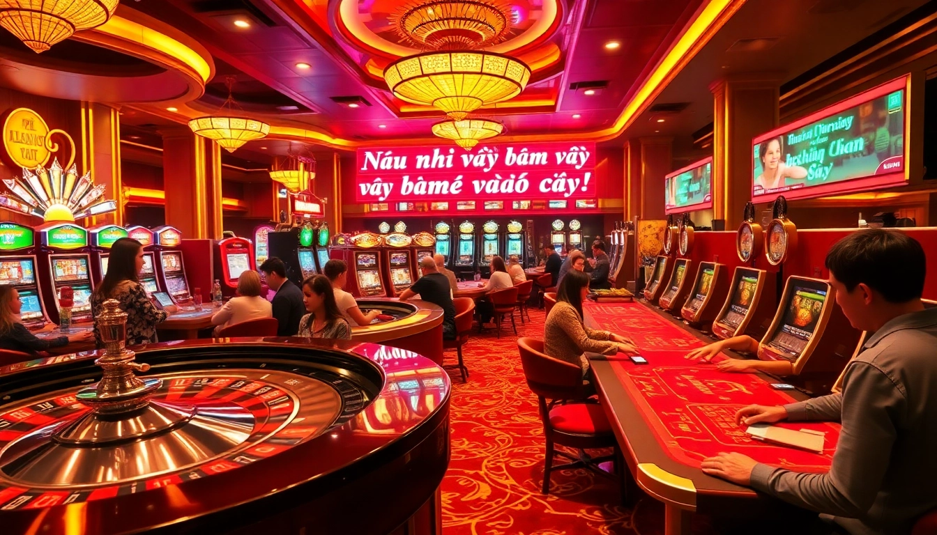 Nếu như vậy bám vào đây at a luxury casino with players engaging at poker tables and a spinning roulette wheel.