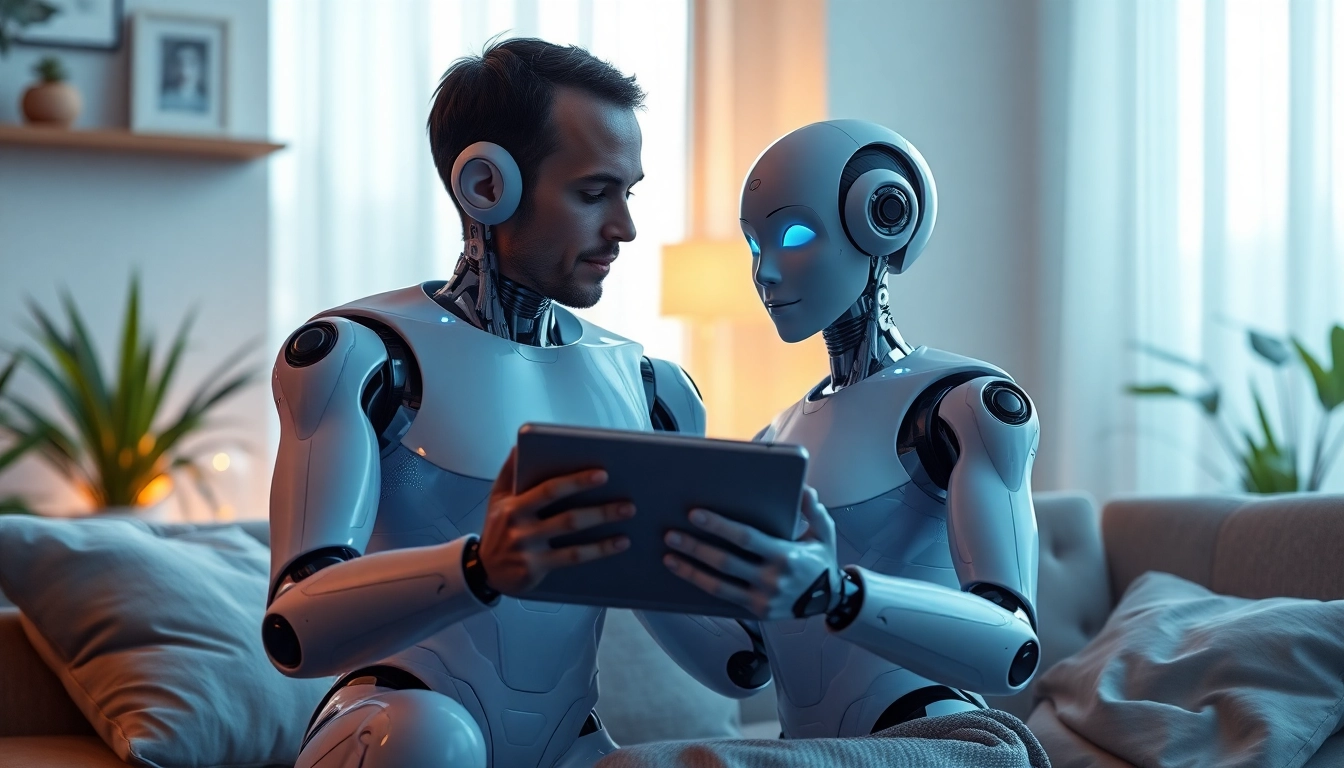 AI sex interaction showcasing a humanoid robot and a person in a modern, intimate setting.