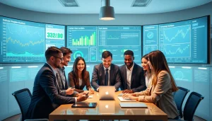 Online phone number verification in a modern workspace with professionals using technology.