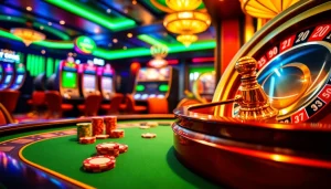 Experience thrilling gameplay at MM88 casino with vibrant poker chips and roulette wheel.