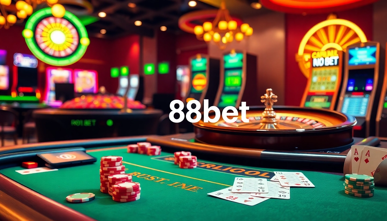 Play online poker and casino games at 188bet, showcasing a vibrant gambling scene filled with excitement.