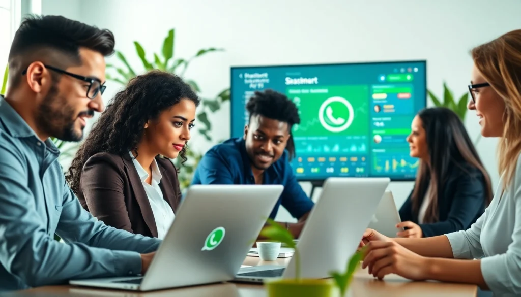 Boost business efficiency with WhatsApp Smart CRM displayed in a modern office setting.