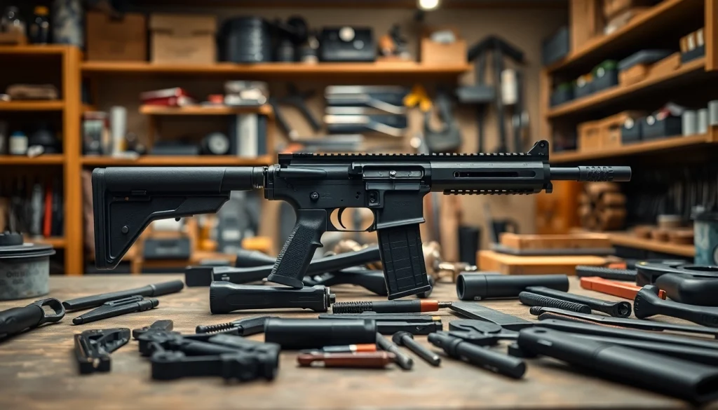 Examine the p80 pf940c​ compact pistol frame kit meticulously displayed in a workshop environment.