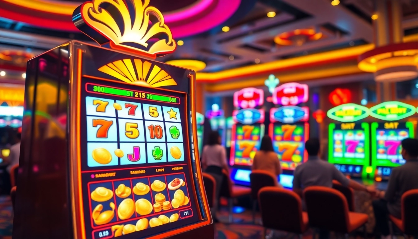 Mainkan slot 50 perak dengan mesin permainan yang cerah dan memikat di kasino yang ramai.