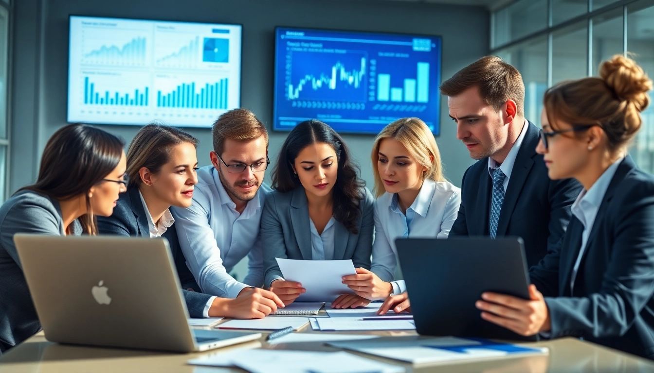 Team analyzing competitive intelligence data in a bright, modern office setting.
