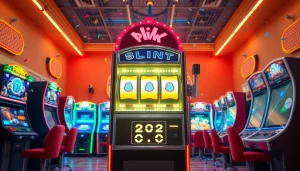 Main attraction plink slot dalam suasana studio permainan yang ceria dan meriah.