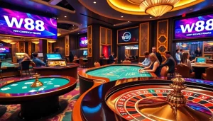 Trải nghiệm trò chơi đầy hồi hộp tại liên kết truy cập W88 với các yếu tố casino sống động.