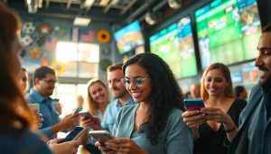 Dynamic group enjoying sports betting apps California in a lively urban setting