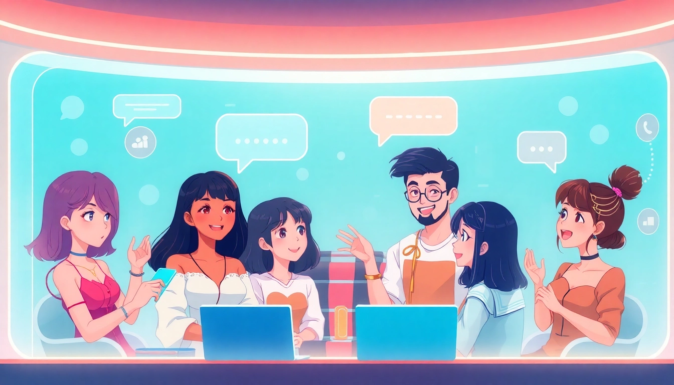 Engaging scene of nsfw character AI chat interface with diverse digital personalities in vibrant colors.