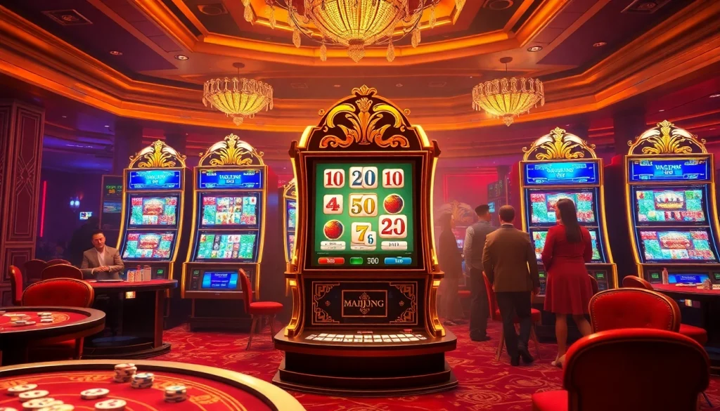 Engaging players at a luxury mahjong slot demo, showcasing an exciting casino atmosphere.