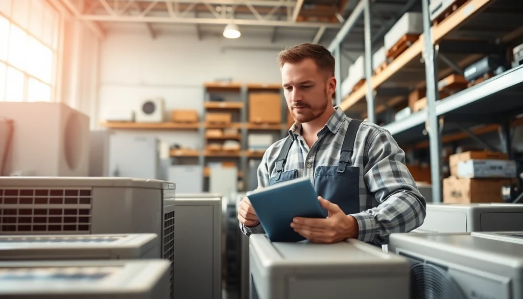 Explore Wholesale AC Units for Contractors in a professional HVAC warehouse environment.