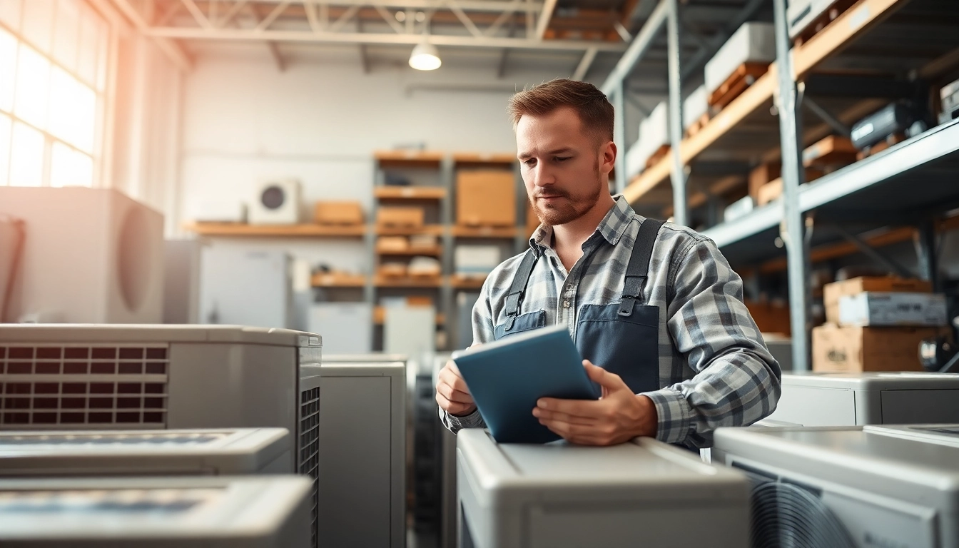 Explore Wholesale AC Units for Contractors in a professional HVAC warehouse environment.