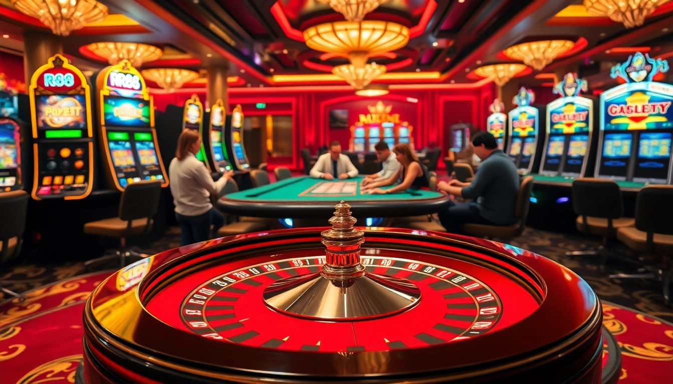 Experience thrilling gameplay at RR88's luxurious casino with vibrant roulette and poker action.