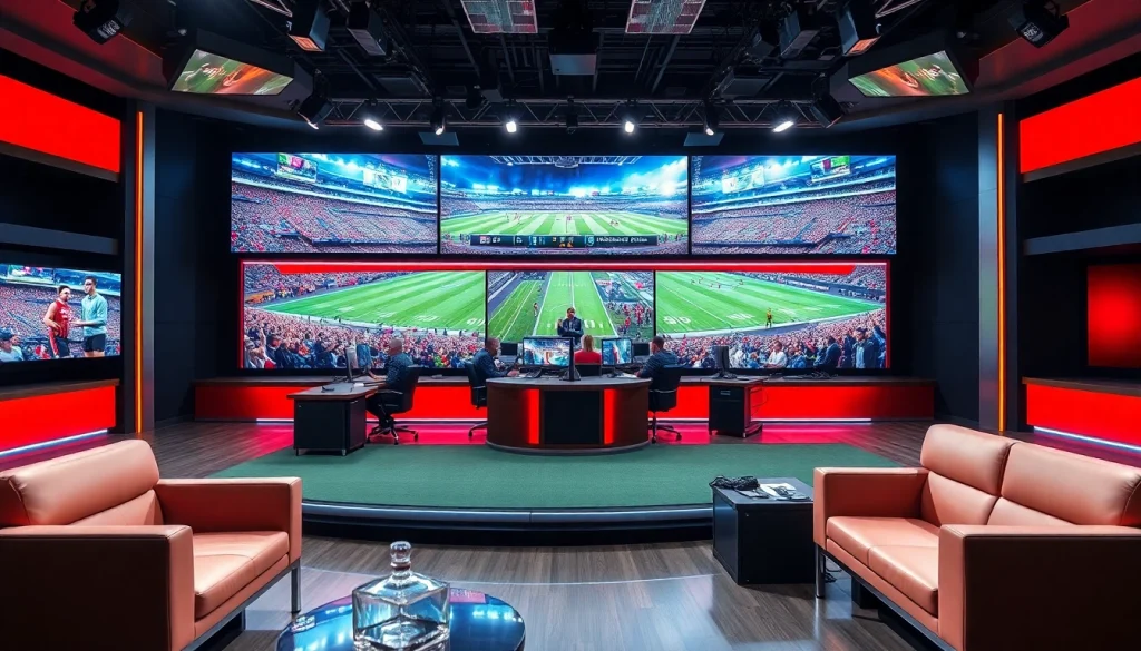 Engaging sports broadcasting studio showcasing live action for audiences.