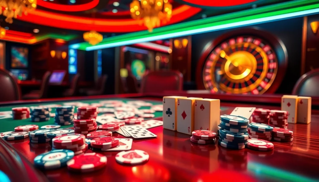 Rasakan sensasi bermain slot demo Mahjong dengan keping poker yang cerah dan meja kasino yang elegan.