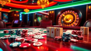 Rasakan sensasi bermain slot demo Mahjong dengan keping poker yang cerah dan meja kasino yang elegan.