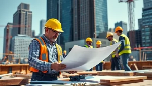 New York City General Contractor analyzing project plans on a construction site.