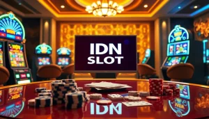 Experience thrilling online gaming with idnslot on a luxurious casino interface featuring vibrant slot machines.