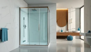 Moderne duschkabine 100x100 mit eleganten Glasfenstern und stilvollem Design.