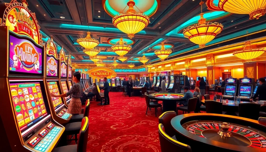 Experience the excitement of a casino with vibrant slot demo Mahjong Ways featuring engaging players and lively atmosphere.