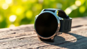 Showcasing a stylish Pulse Smart Watch with a touchscreen in a natural setting.