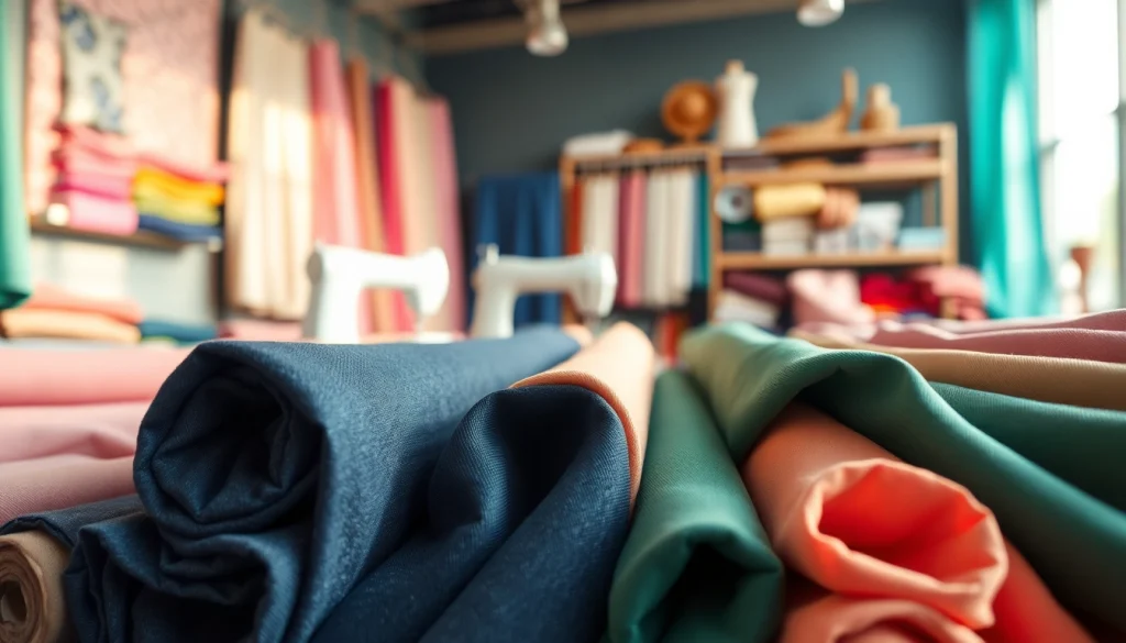 Bekijk dames stoffen online met diverse kleuren en texturen in een modieuze stoffenwinkel.