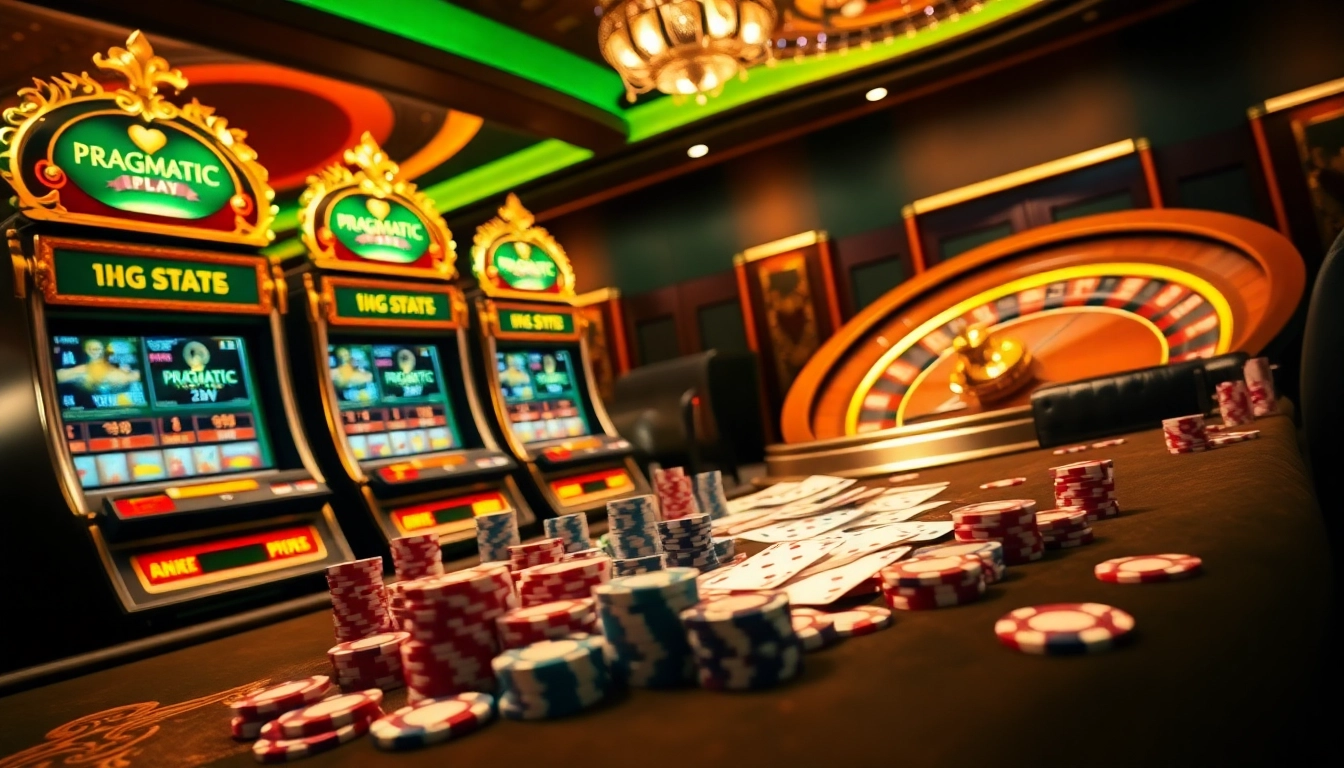 Exciting scene featuring high RTP Pragmatic Play slot machines and vibrant gaming elements