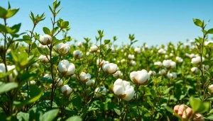 Gebruik van 100% natuurlijk katoen in een weelderig katoenveld met verse planten.