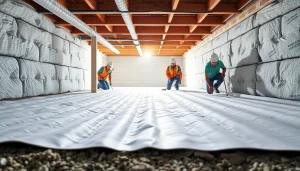 Vapor Barrier Installation in a crawl space by professionals ensuring a safe and clean environment.
