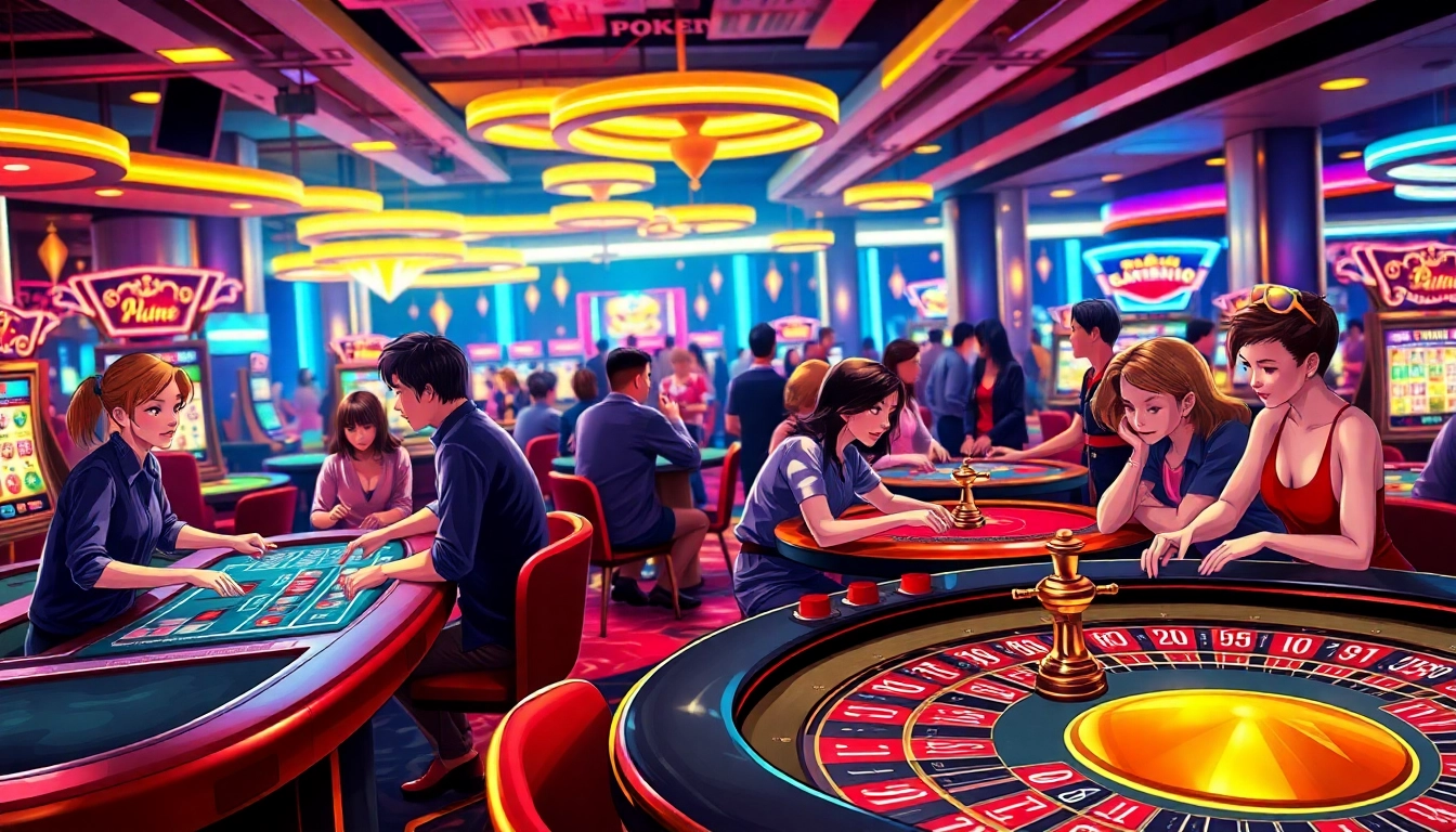 Engaging scene highlighting a Non gamstop Casino Uk with excited players at gaming tables.