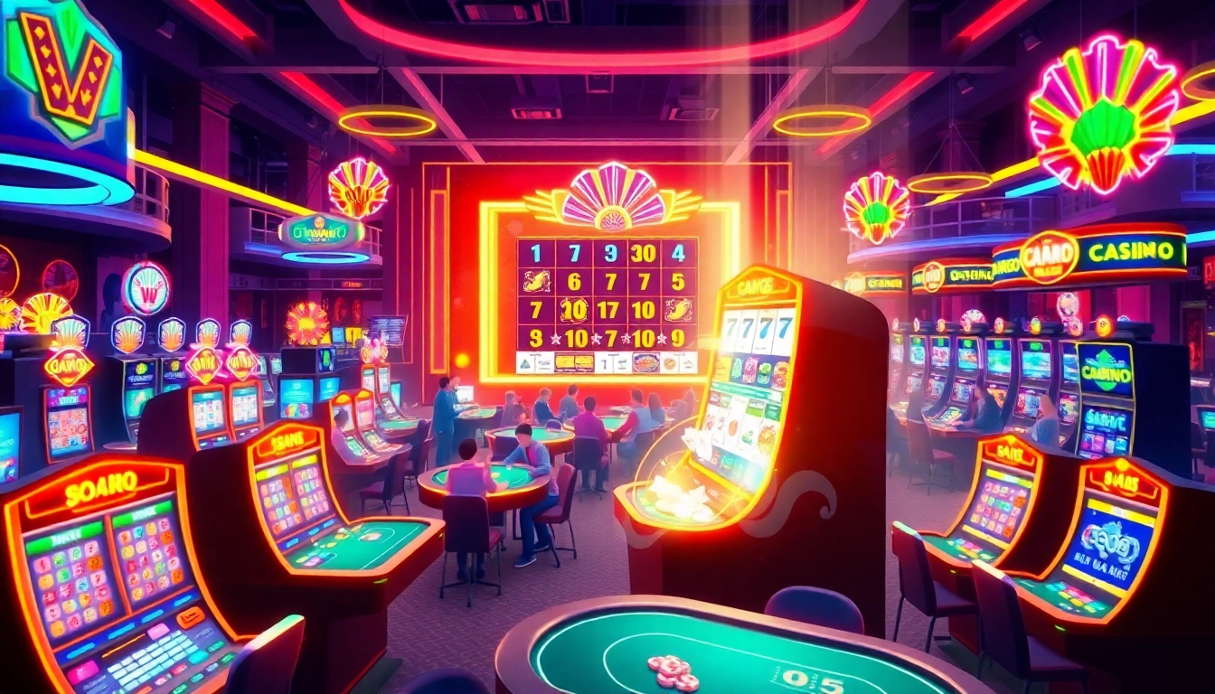 Engaging online casino scene featuring the Vegas hero with neon lights and excited players.