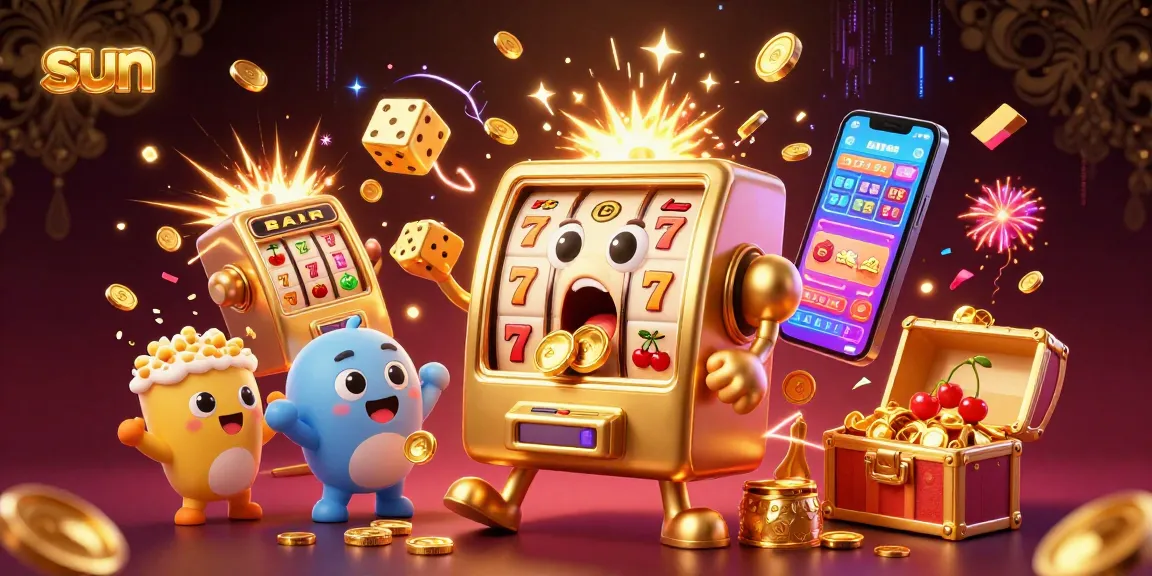 Experience excitement with the sun-themed slot machine hitting a jackpot, coins erupting everywhere.