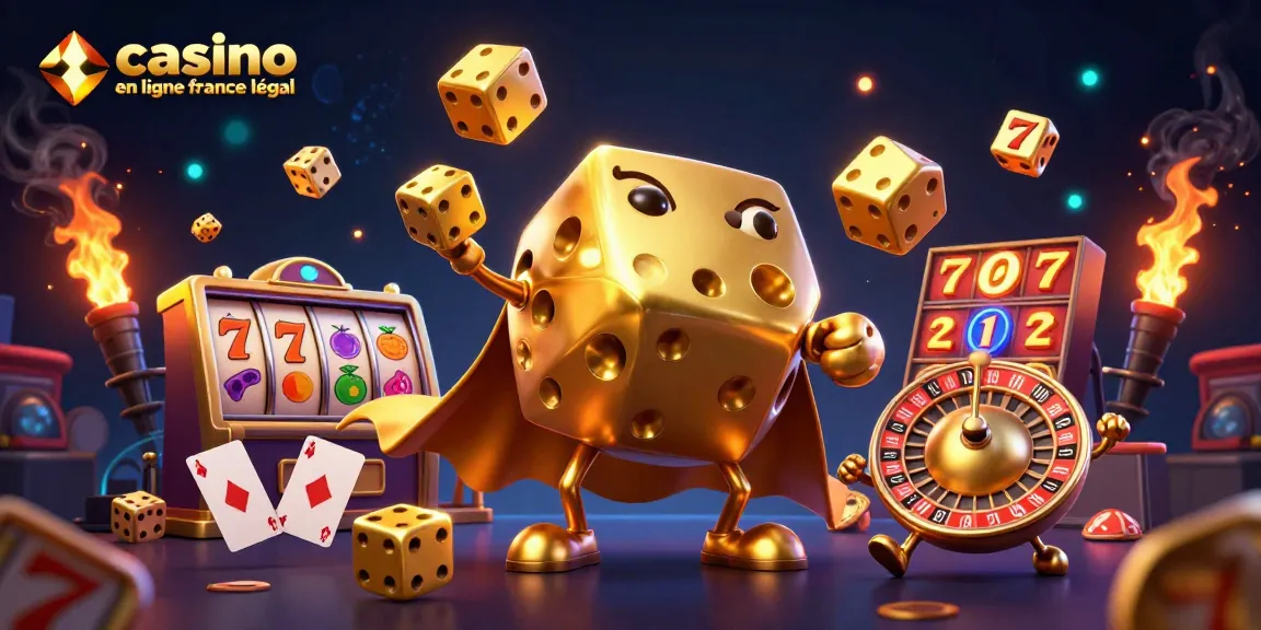 Les jeux dans un casino en ligne légal en France se dévoilent avec des dés dorés et des machines à sous animées.