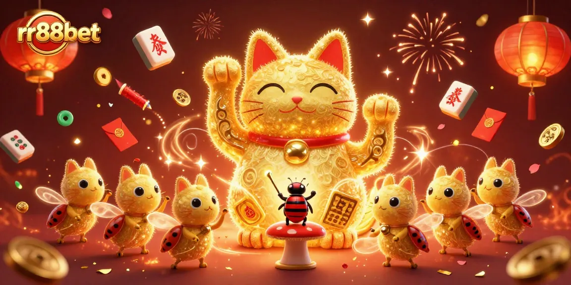 Experience the excitement of rr88bet with a vibrant lucky cat and festive casino elements.